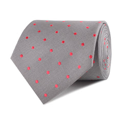 Grey with Hot Pink Polka Necktie Front Roll