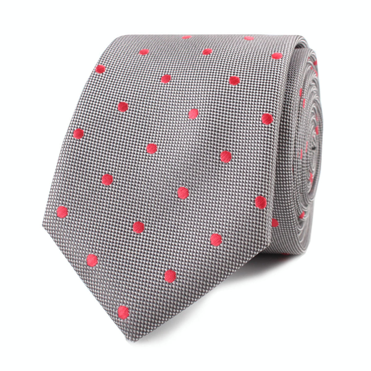 Grey with Hot Pink Polka Skinny Tie Front Roll
