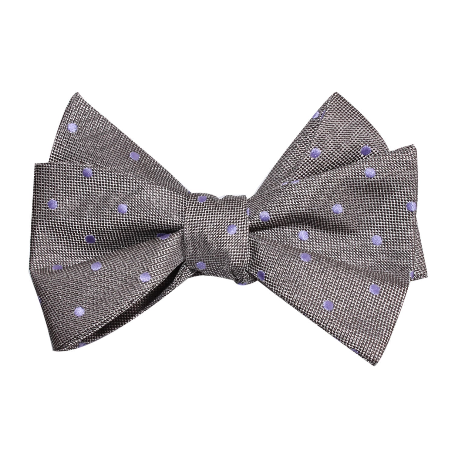 Grey with Lavender Purple Polka Dots Self Tie Bow Tie 1