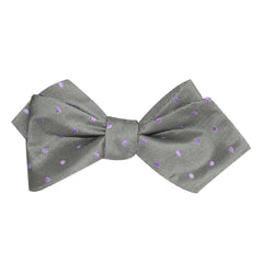 Grey with Lavender Purple Polka Dots Self Tie Diamond Tip Bow Tie 1