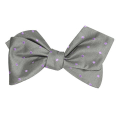 Grey with Lavender Purple Polka Dots Self Tie Diamond Tip Bow Tie 2