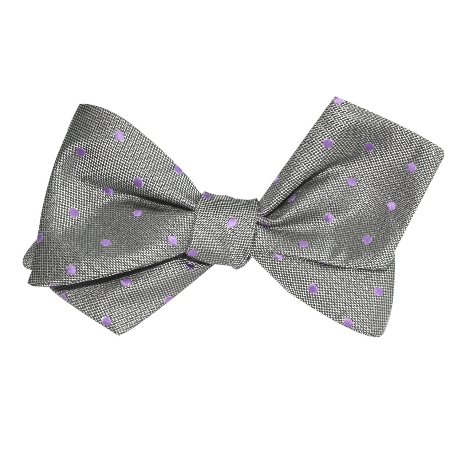 Grey with Lavender Purple Polka Dots Self Tie Diamond Tip Bow Tie 3