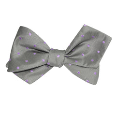 Grey with Lavender Purple Polka Dots Self Tie Diamond Tip Bow Tie 3