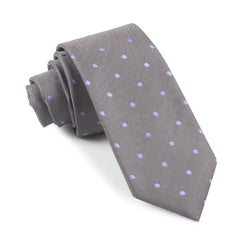 Grey with Lavender Purple Polka Dots Skinny Tie