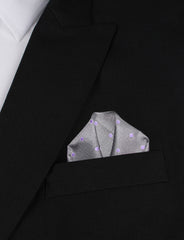 Grey with Lavender Purple Polka Dots Winged Puff Pocket Square Fold