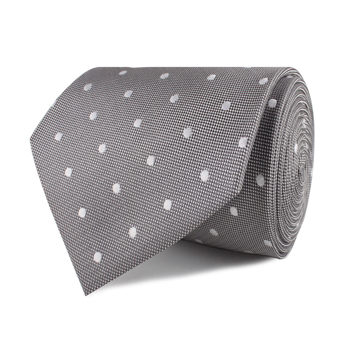 Grey with Milky White Polka Dots Necktie | Gray Tie | Groomsmen Ties | OTAA