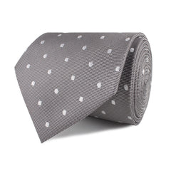 Grey with Milky White Polka Dots Necktie Front Roll