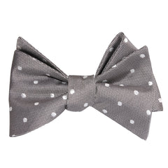 Grey with Milky White Polka Dots Self Tie Bow Tie 1
