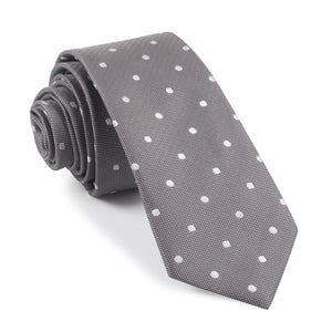 Grey with Milky White Polka Dots Skinny Tie