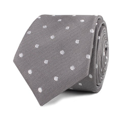 Grey with Milky White Polka Dots Skinny Tie Front Roll
