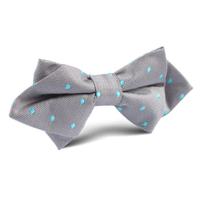 Grey with Mint Blue Polka Dots Diamond Bow Tie