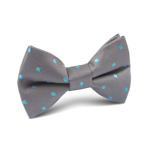 Grey with Mint Blue Polka Dots Kids Bow Tie