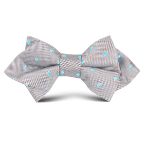 Grey with Mint Blue Polka Dots Kids Diamond Bow Tie