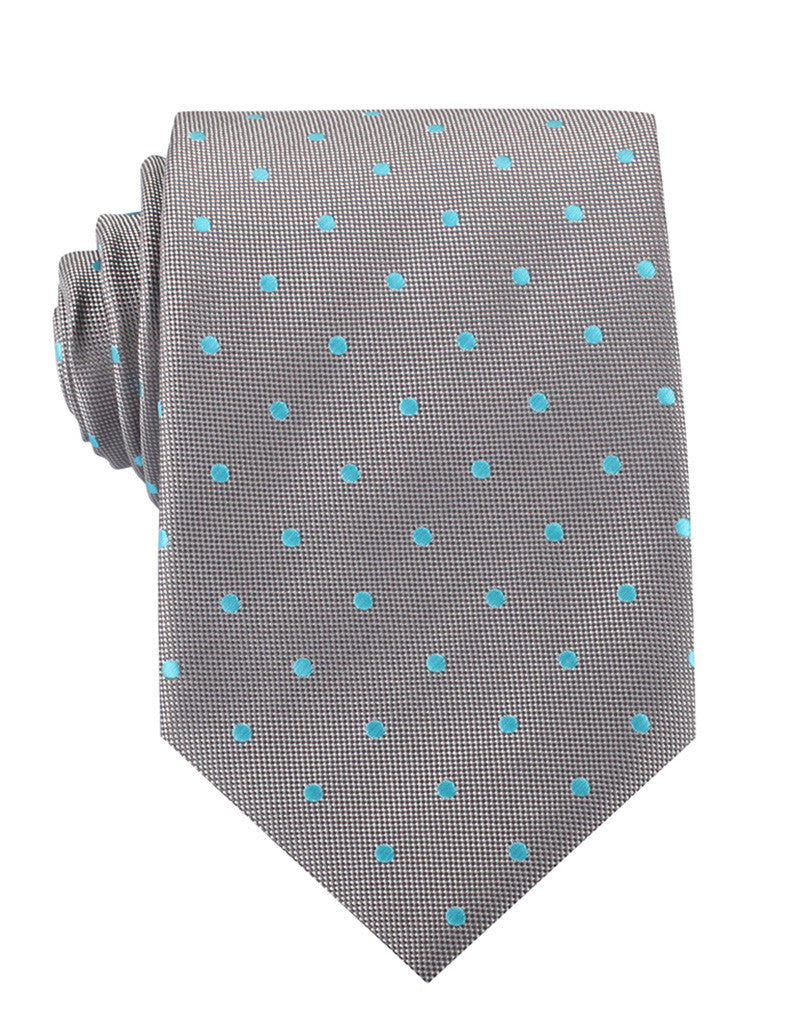 Grey with Mint Blue Polka Dots Necktie