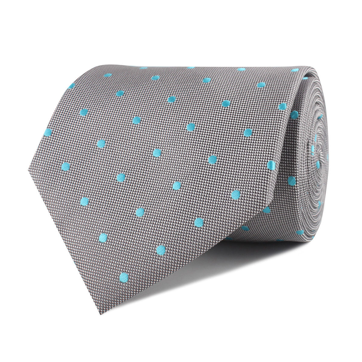 Grey with Mint Blue Polka Dots Necktie Front Roll