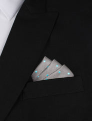 Grey with Mint Blue Polka Dots Oxygen Three Point Pocket Square Fold