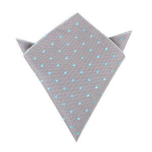 Grey with Mint Blue Polka Dots Pocket Square