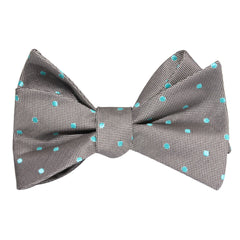 Grey with Mint Blue Polka Dots Self Tie Bow Tie 1
