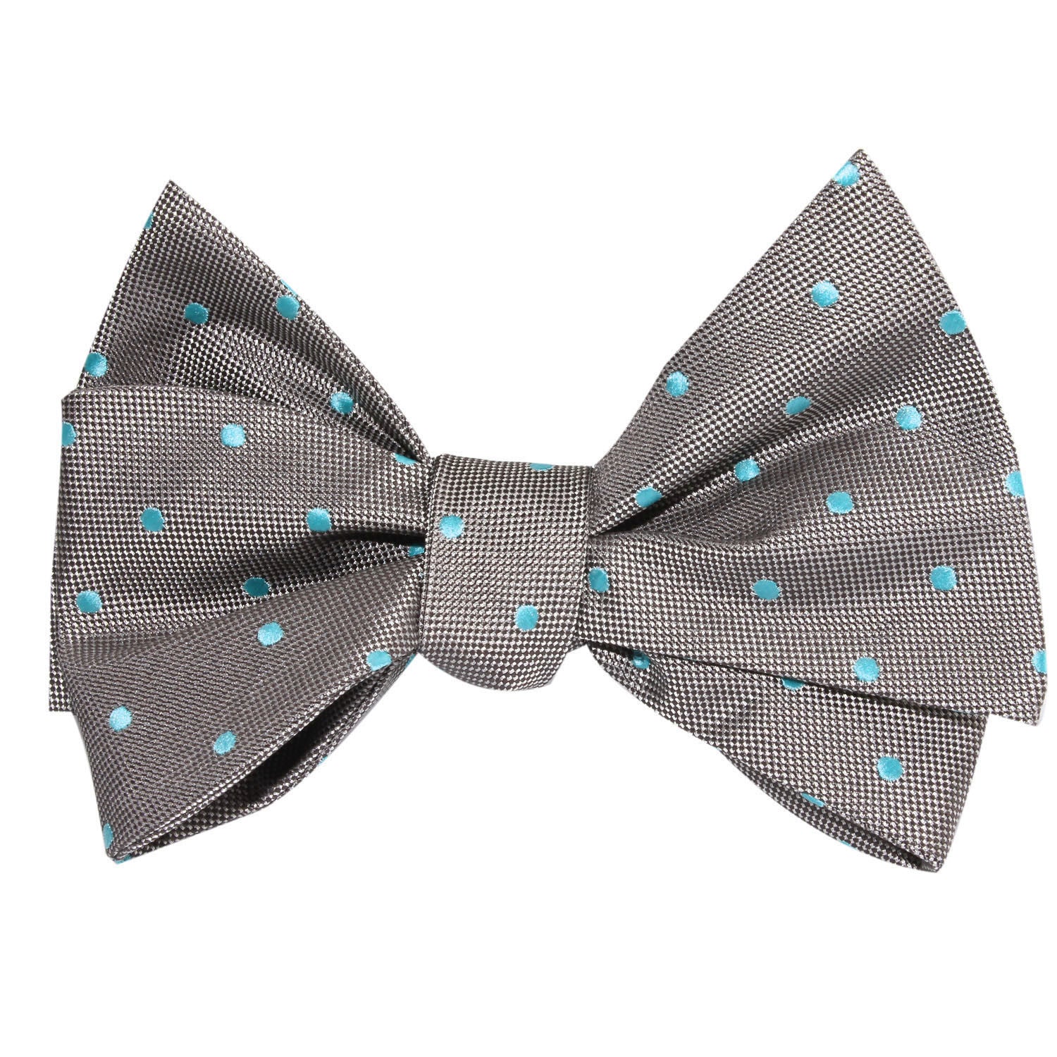 Grey with Mint Blue Polka Dots Self Tie Bow Tie 2