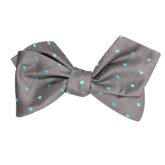 Grey with Mint Blue Polka Dots Self Tie Diamond Tip Bow Tie 1