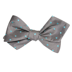 Grey with Mint Blue Polka Dots Self Tie Diamond Tip Bow Tie 3