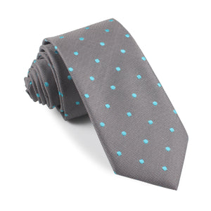Grey with Mint Blue Polka Dots Skinny Tie
