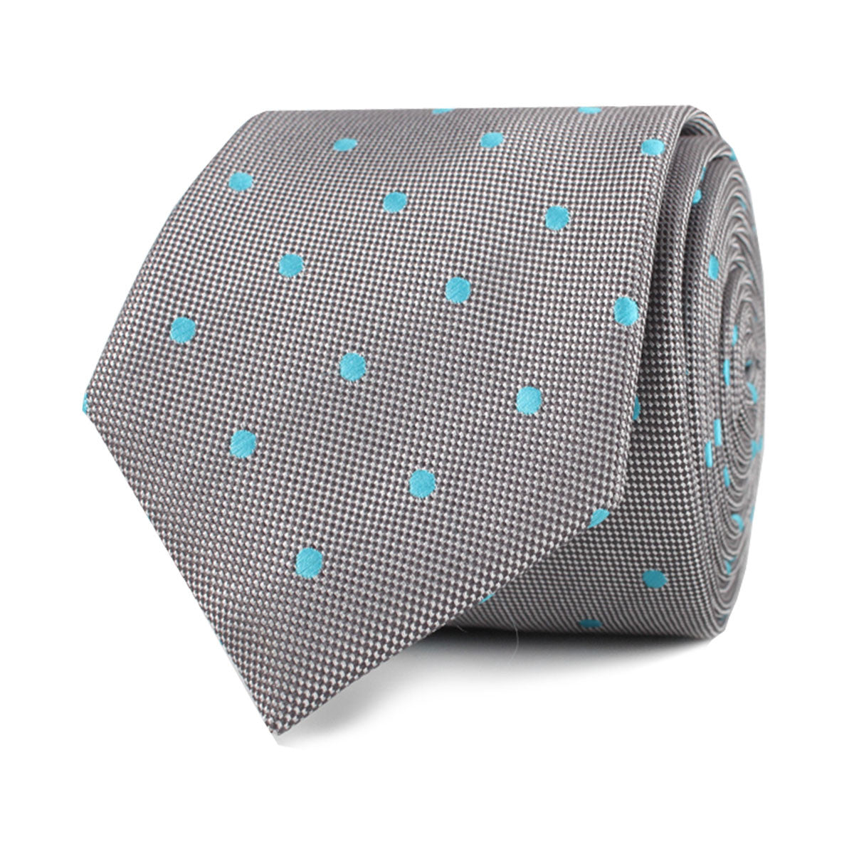 Grey with Mint Blue Polka Dots Skinny Tie Front Roll