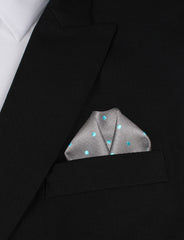 Grey with Mint Blue Polka Dots Winged Puff Pocket Square Fold