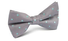 Grey with Mint Green Polka Dots Bow Tie