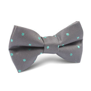 Grey with Mint Green Polka Dots Kids Bow Tie