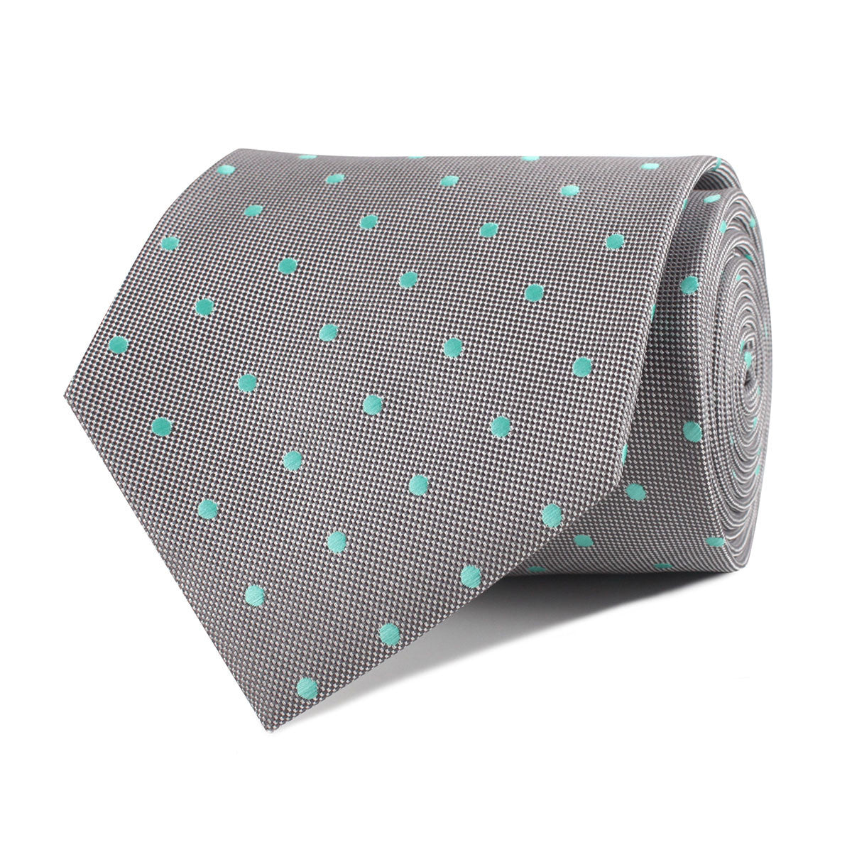 Grey with Mint Green Polka Dots Necktie Front Roll