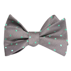 Grey with Mint Green Polka Dots Self Tie Bow Tie 1