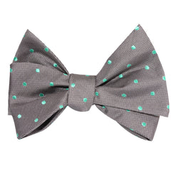 Grey with Mint Green Polka Dots Self Tie Bow Tie 2