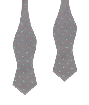 Grey with Mint Green Polka Dots Self Tie Diamond Tip Bow Tie