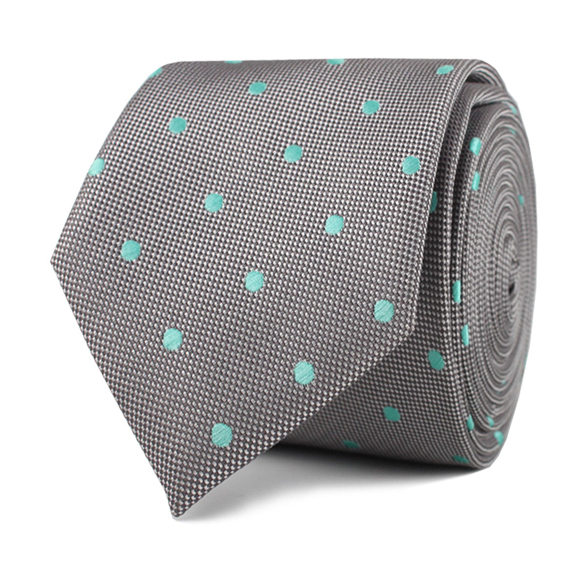 Grey with Mint Green Polka Dots Skinny Tie Front Roll