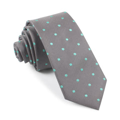 Grey with Mint Green Polka Dots Skinny Tie
