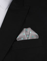 Grey with Mint Green Polka Dots Winged Puff Pocket Square Fold