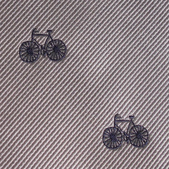 Grey with Navy Blue French Bicycle Fabric Self Tie Diamond Tip Bow TieM097