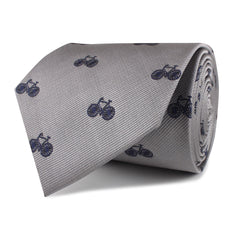 Grey with Navy Blue French Bicycle Necktie Front Roll