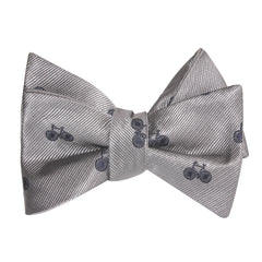 Grey with Navy Blue French Bicycle Self Tie Bow Tie 1