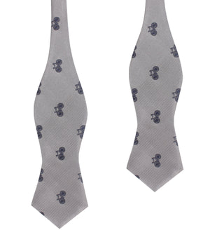 Grey with Navy Blue French Bicycle Self Tie Diamond Tip Bow Tie