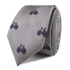 Grey with Navy Blue French Bicycle Skinny Tie Front Roll