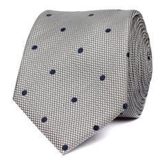 Grey with Navy Blue Polka Dots - Skinny Tie OTAA roll