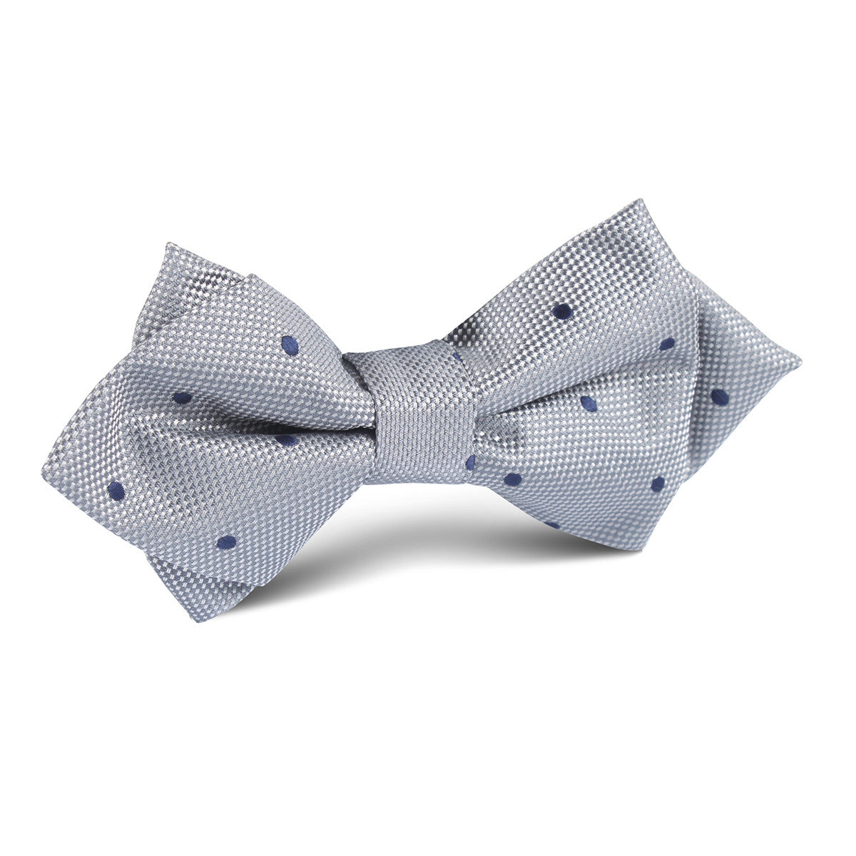 Grey with Navy Blue Polkadots Textured Diamond Bow Tie