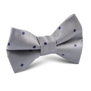 Grey with Navy Blue Polkadots Textured Kids Bow Tie