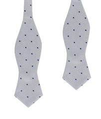 Grey with Navy Blue Polkadots Textured Self Tie Diamond Tip Bow Tie