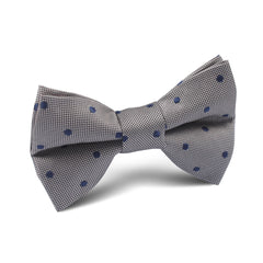 Grey with Oxford Navy Blue Polka Dots Kids Bow Tie