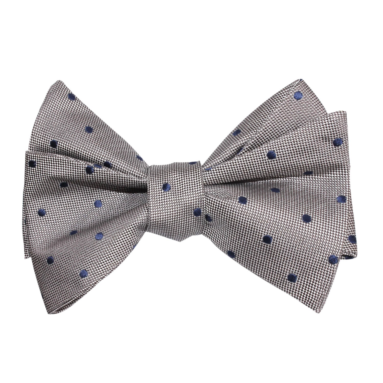 Grey with Oxford Navy Blue Polka Dots Self Tie Bow Tie 1