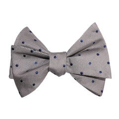 Grey with Oxford Navy Blue Polka Dots Self Tie Bow Tie 2