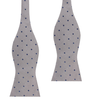 Grey with Oxford Navy Blue Polka Dots Self Tie Bow Tie